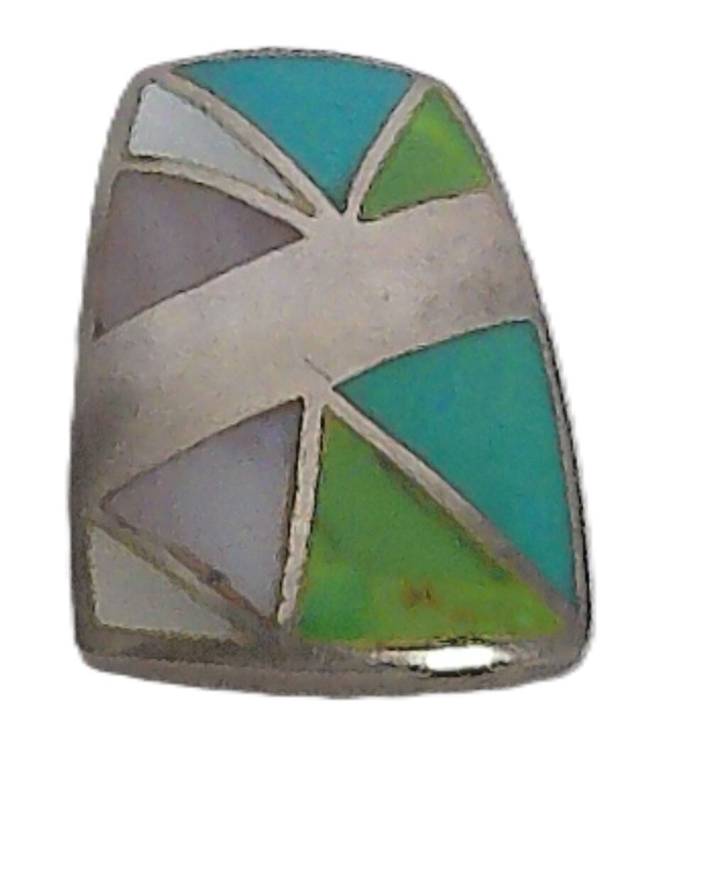 Vtg NF Thailand 925 Sterling Silver Turquoise Mother of Pearl Mosaic Pendant